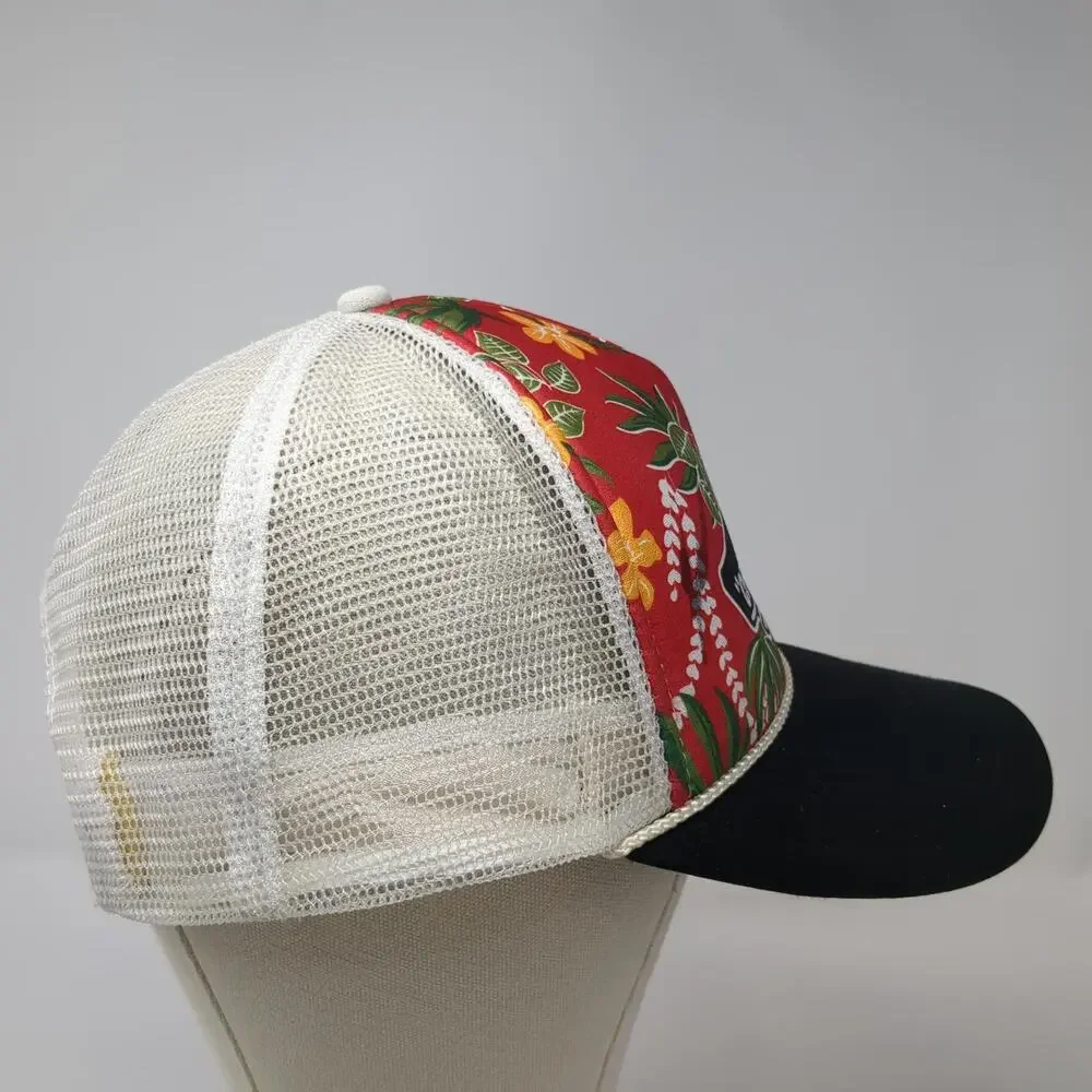 Vans Trucker Hat Red Floral Print Mesh Snapback One Size Skateboard Logo